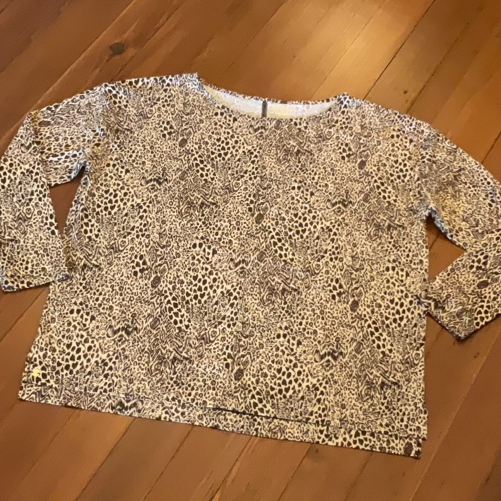 Lilly Pulitzer Beige and Black Animal Print Long Sleeve Top